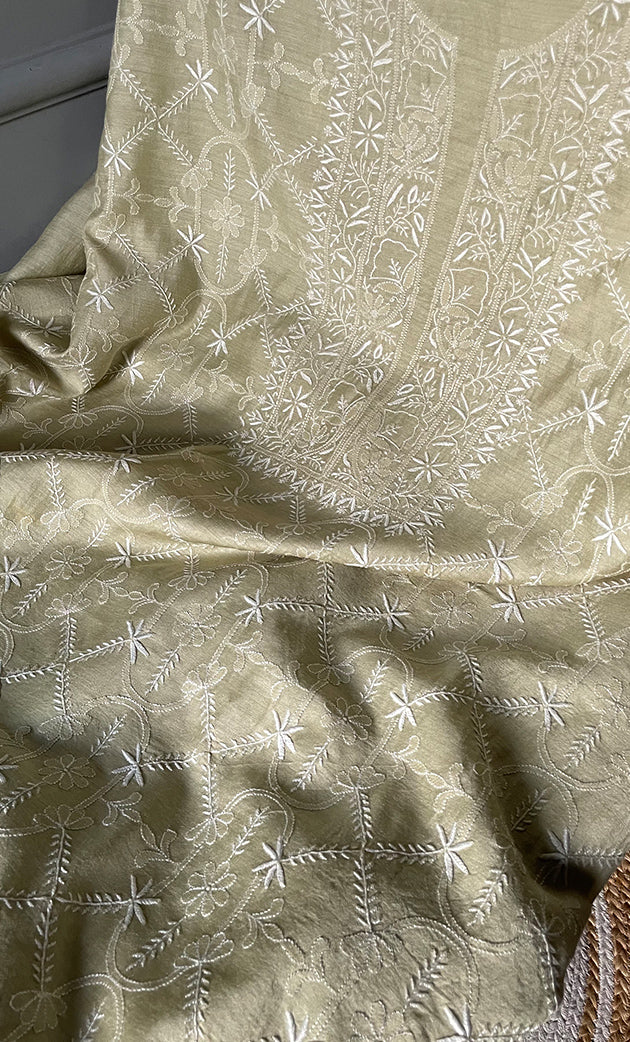 Women's Lakhnavi Handcrafted Munga Silk Chikankari Kurta And Dupatta Set- HONC0278876