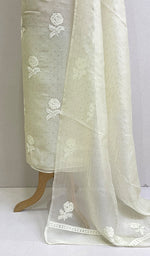 将图像加载到图库查看器中， Afeera Women&#39;s Lakhnavi Handcrafted Pure Organza Chikankari Unstitched Kurta And Dupatta Set-HONC0168391
