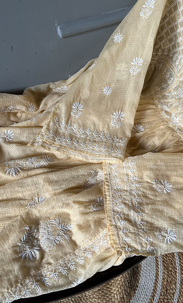 Sehmat Women's Lakhnavi Handcrafted Kota Cotton  Semi -Stitched Angrakha And Dupatta Set- HONC0301718