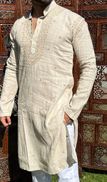 Load image into Gallery viewer, Men's Lucknowi Handcrafted Cotton Chikankari Kurta - HONC0337489