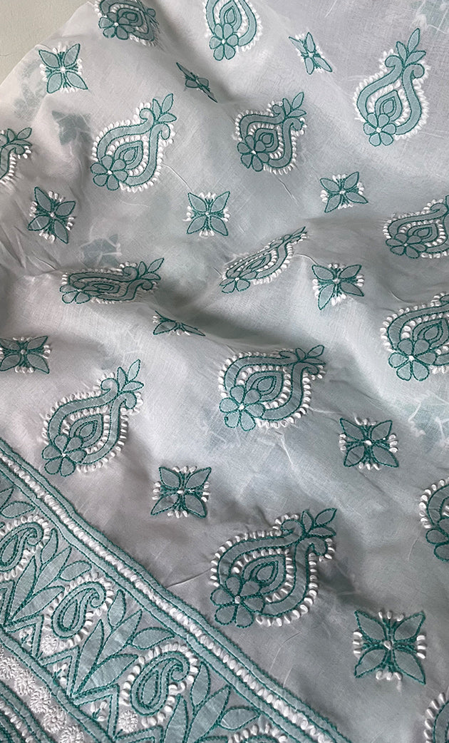 Women's Lakhnavi Handcrafted Unstitched Cotton Chikankari Suit Material - HONC0317409