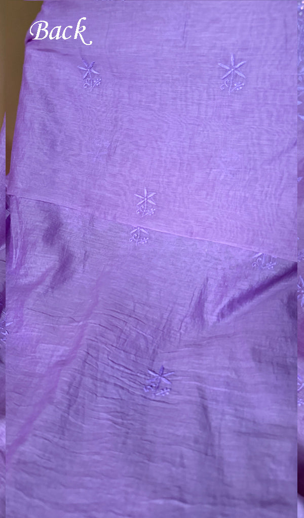Women's Lakhnavi Handcrafted Mul Chanderi Unstitched Chikankari Full Suit Material - HONC0370488