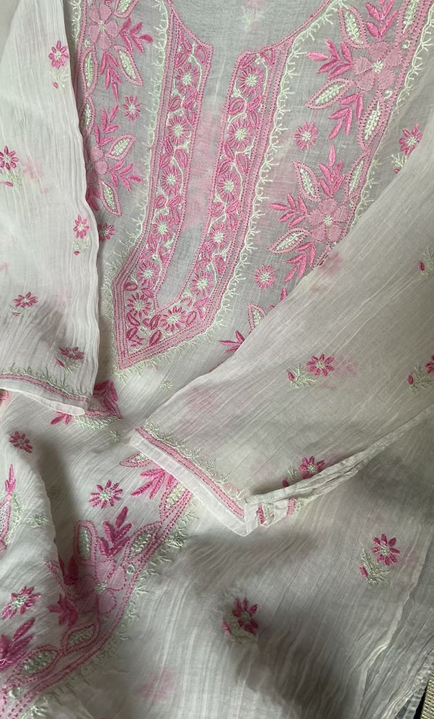 Women's Lakhnavi Handcrafted Mul Chanderi Semi - stitched Kurta And Dupatta Set- HONC0314876