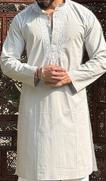 Load image into Gallery viewer, Men&#39;s Lucknowi Handcrafted Cotton Chikankari Kurta - HONC0115447
