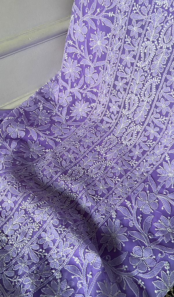 Women's Lucknowi Handcrafted Faux-Georgette Unstitched Chikankari Suit Material - HONC0348761