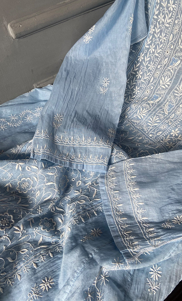 Women's Lakhnavi Handcrafted Mul Chanderi Semi - Stitched Kurta And Dupatta Set- HONC0304466