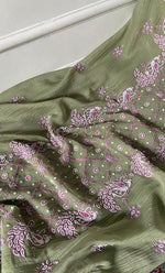 Load image into Gallery viewer, Women's Lakhnavi Handcrafted Mul Chanderi Unstitched Chikankari Full Suit Material - HONC0339572
