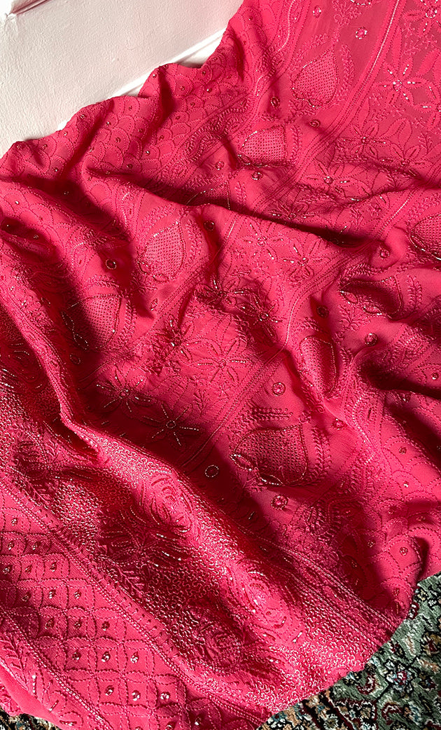 Women's Lakhnavi Handcrafted Viscose Georgette Chikankari Full Suit Material - HONC0299910