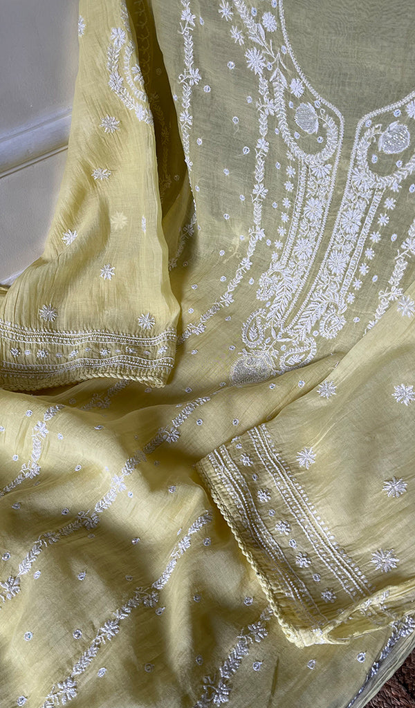 Hana Women's Lakhnavi Handcrafted Mul Chanderi Semi - Stitched Kurta And Dupatta Set - HONC0290061