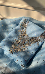 将图像加载到图库查看器中， Marifa Women&#39;s Lakhnavi Handcrafted Pure Organza Chikankari Unstitched Kurta And Dupatta Set- HONC0294044
