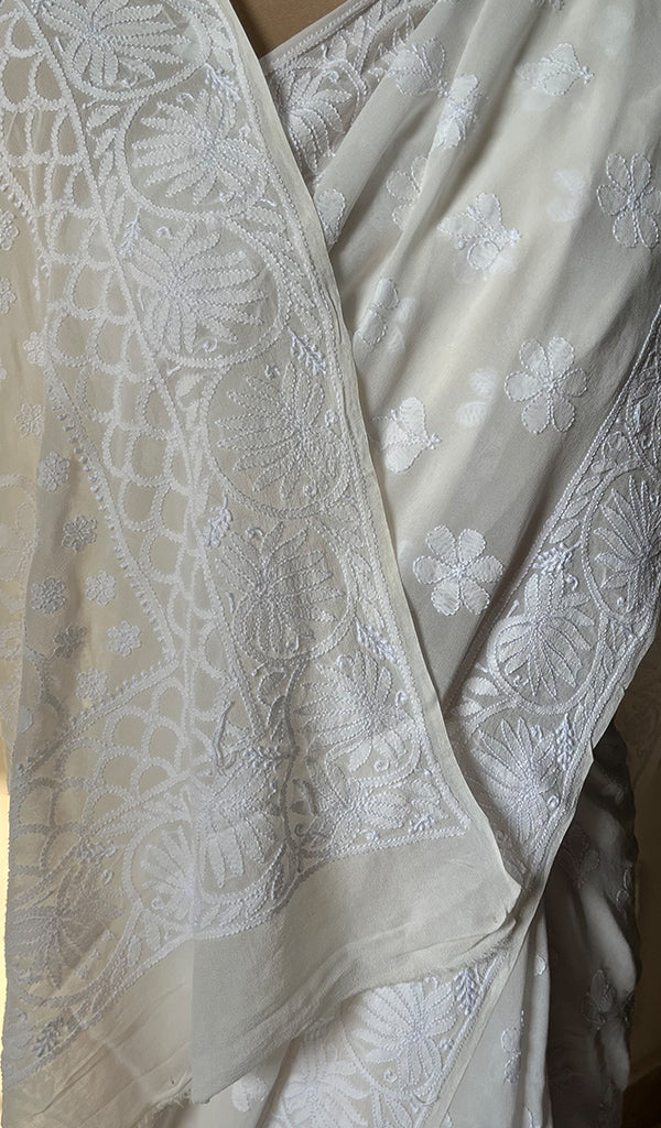 Women's Lakhnavi Handcrafted Pure Silk Georgette Chikankari - HONC0272503