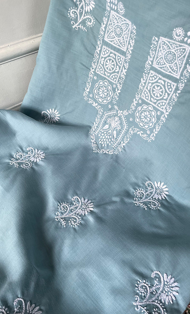 Women's Lakhnavi Handcrafted Unstitched Cotton Chikankari Suit Material - HONC03170170