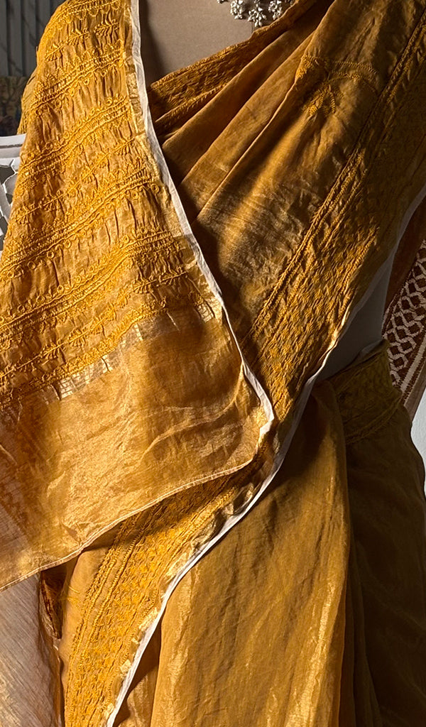 Women's Lakhnavi Handcrafted Tissue Chanderi Chikankari Saree - HONC0339781