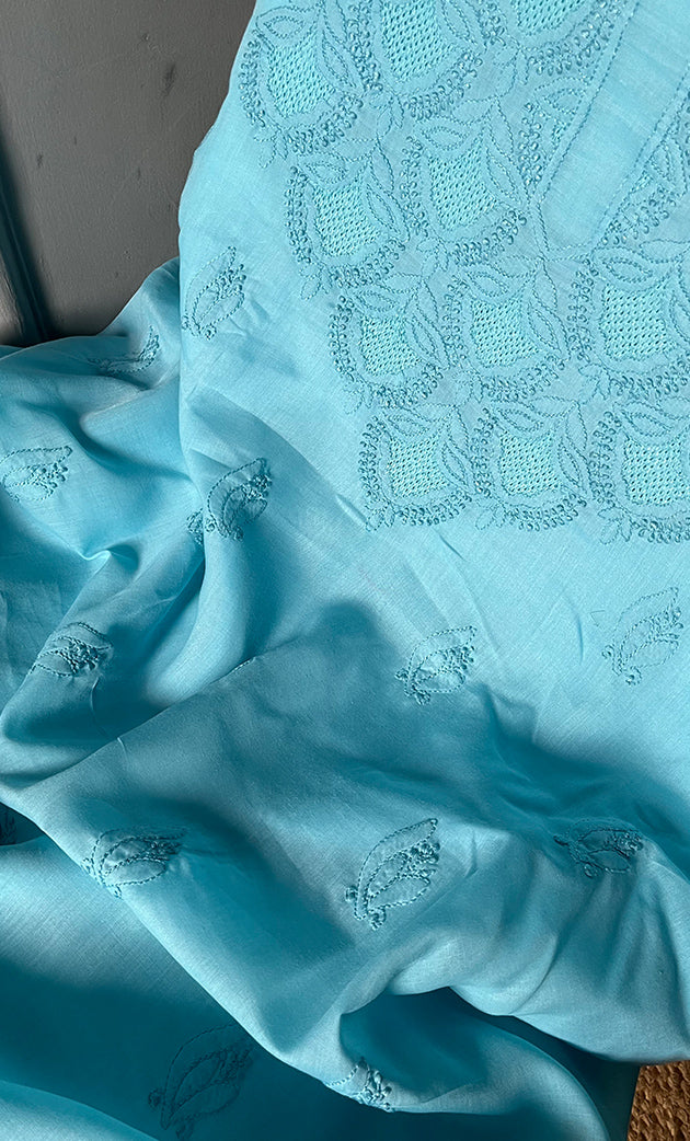 Farah Women's Lakhnavi Handcrafted Unstitched Cotton Chikankari Suit Material - HONC0310523