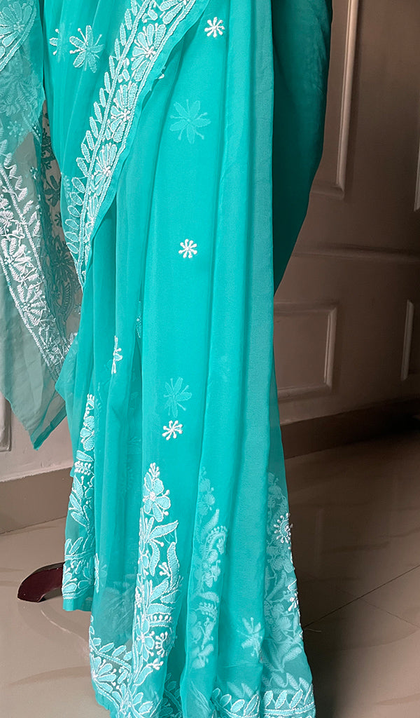 Women's Lucknowi Handcrafted Faux-Georgette Chikankari Saree - HONC0295212