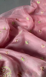 将图像加载到图库查看器中， Women&#39;s Lakhnavi Handcrafted Pure Organza Silk Chikankari Unstitched Full Suit Material - HONC0267232
