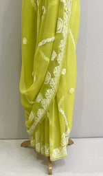 Load image into Gallery viewer, Women&#39;s Lucknowi Handcrafted Faux-Georgette Chikankari Saree  - HONC0178240

