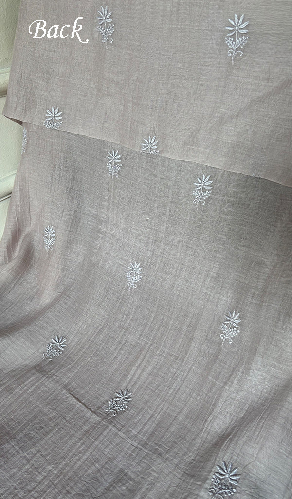 Women's Lakhnavi Handcrafted Mul Chanderi Unstitched Chikankari Full Suit Material - HONC0345041