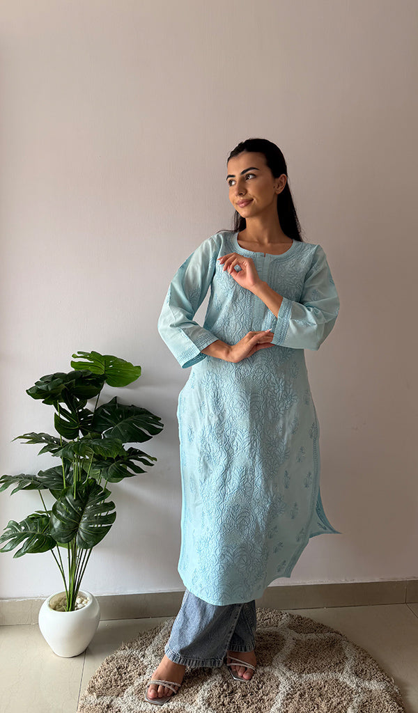Women's Lakhnavi Handcrafted Cotton Chikankari Kurti - HONC0210174
