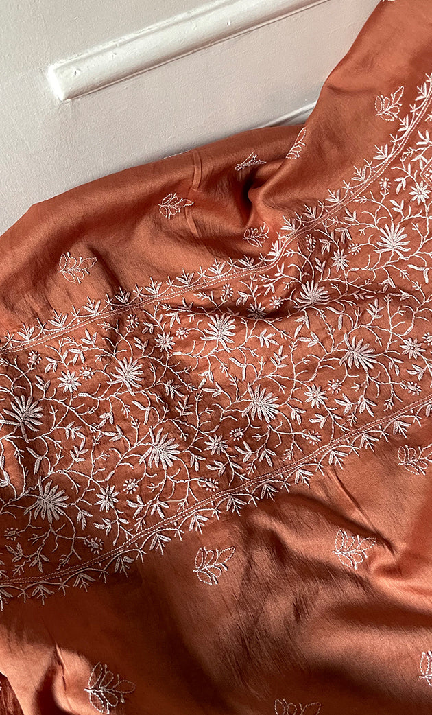 Women's Lucknowi Handcrafted Chanderi Silk Unstitched Chikankari Full Suit Material - HONC0253703