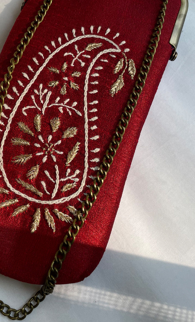 Chikankari Embroidered Mobile Cover with Metal Frame - HONC0330001