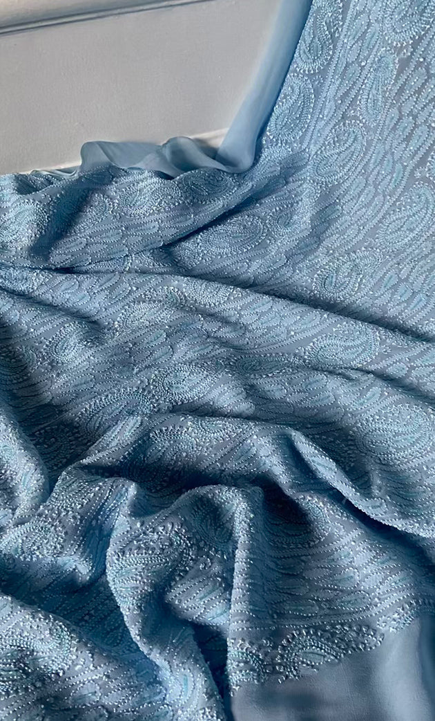 Women's Lakhnavi Handcrafted Viscose Georgette Chikankari Full Suit Material - HONC0277019