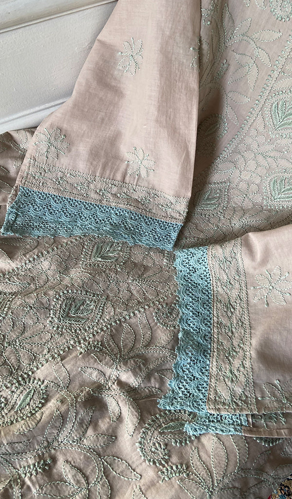 Women's Lakhnavi Handcrafted Cotton Chikankari Unstitched Kurti Fabric - HONC0348843