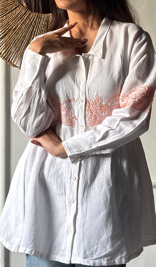 Mahika Women's Lucknowi Handcrafted Slub Cotton Chikankari Shirt - HONC0344254