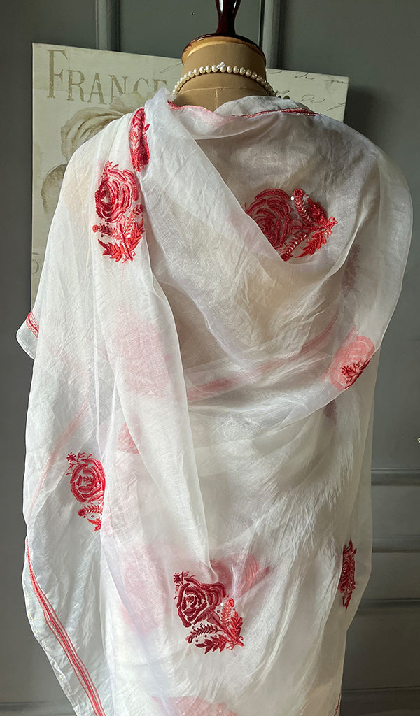 Women's Lucknowi Handcrafted Pure Organza Silk Chikankari Saree - HONC0295368