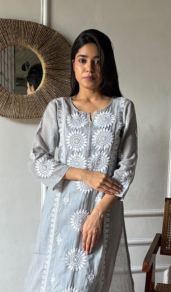 Women's Lakhnavi Handcrafted Kota Cotton Chikankari Kurti - HONC0360446
