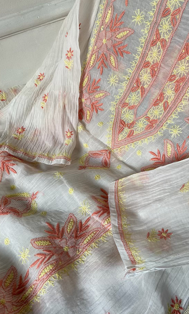 Women's Lakhnavi Handcrafted Mul Chanderi Semi - stitched Kurta And Dupatta Set- HONC0314878
