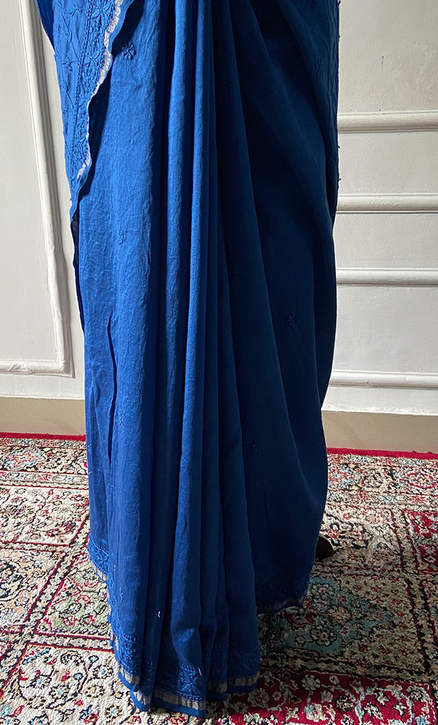 Women's Lakhnavi Handcrafted Chanderi Silk Chikankari Saree - HONC0340411