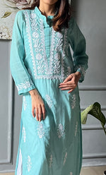 Load image into Gallery viewer, Women&#39;s Lakhnavi Handcrafted Kota Cotton Chikankari Kurti - HONC0306029
