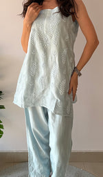 Load image into Gallery viewer, Amreena Women's Lakhnavi Handcrafted Chanderi Silk Chikankari Top And Pant Set - HONC0373442