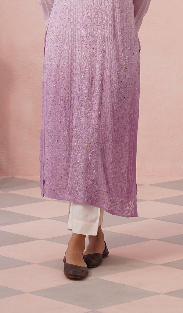 Yusra Women's Lakhnavi Handcrafted Viscose Georgette Chikankari Kurti- HONC0381114