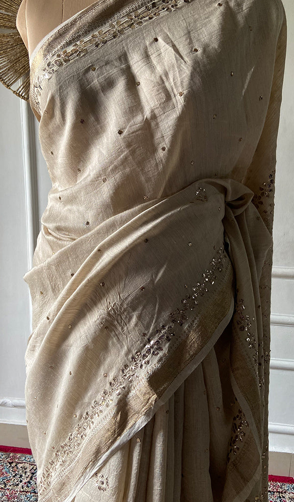 Women's Lakhnavi Handcrafted Munga Silk Chikankari Saree - HONC0353050