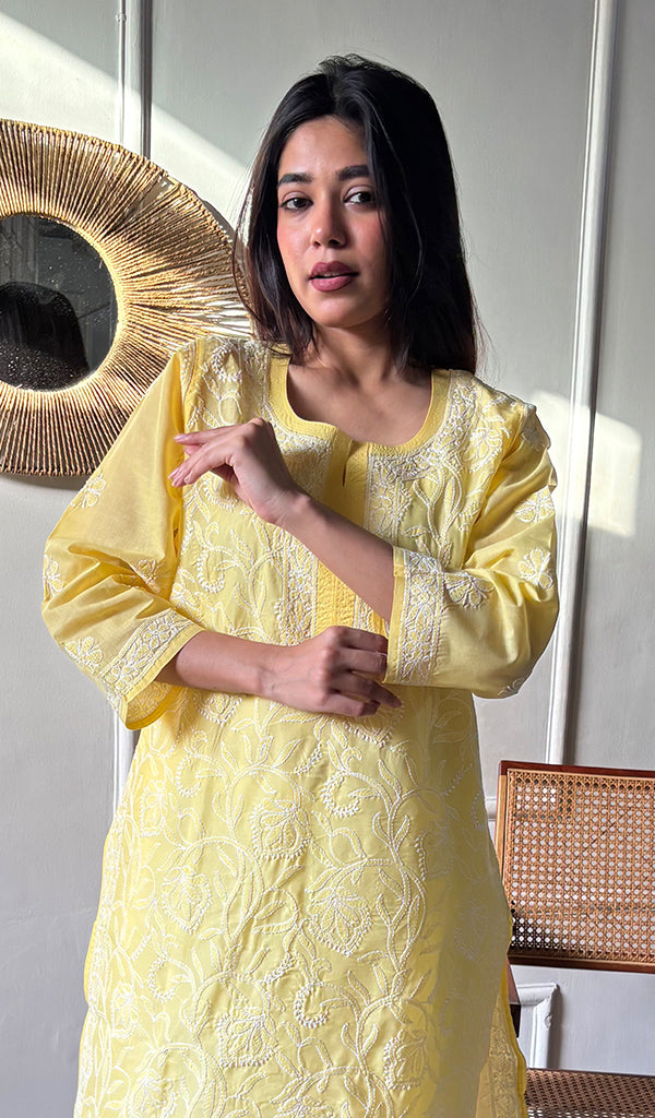 Women's Lakhnavi Handcrafted Cotton Chikankari Kurti - HONC0356933
