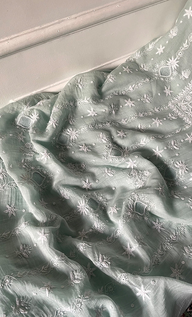 Women's Lakhnavi Handcrafted Unstitched Mul Chanderi Kurta And Dupatta Set - HONC0329040