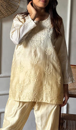 Load image into Gallery viewer, Women's Lakhnavi Handcrafted Chanderi Silk Chikankari Top And Pant Set - HONC0360731