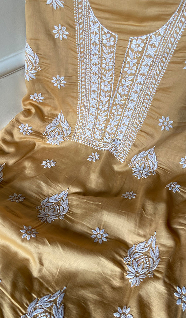 Women's Lucknowi Handcrafted Cotton Chikankari Unstitched Kurti Fabric - HONC096031