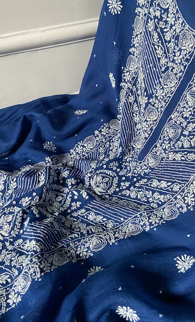 Women's Lakhnavi Handcrafted Maheshwari Mul Chanderi Unstitched Kurta And Dupatta Set- HONC0282254