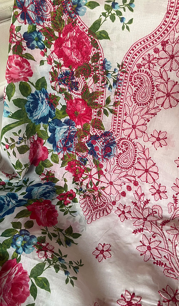 Women's Lakhnavi Handcrafted Cotton Chikankari Unstitched Kurti Fabric - HONC0284336