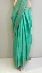 Load image into Gallery viewer, Women&#39;s Lakhnavi Handcrafted Tussar Silk Chikankari Saree - HONC0200130
