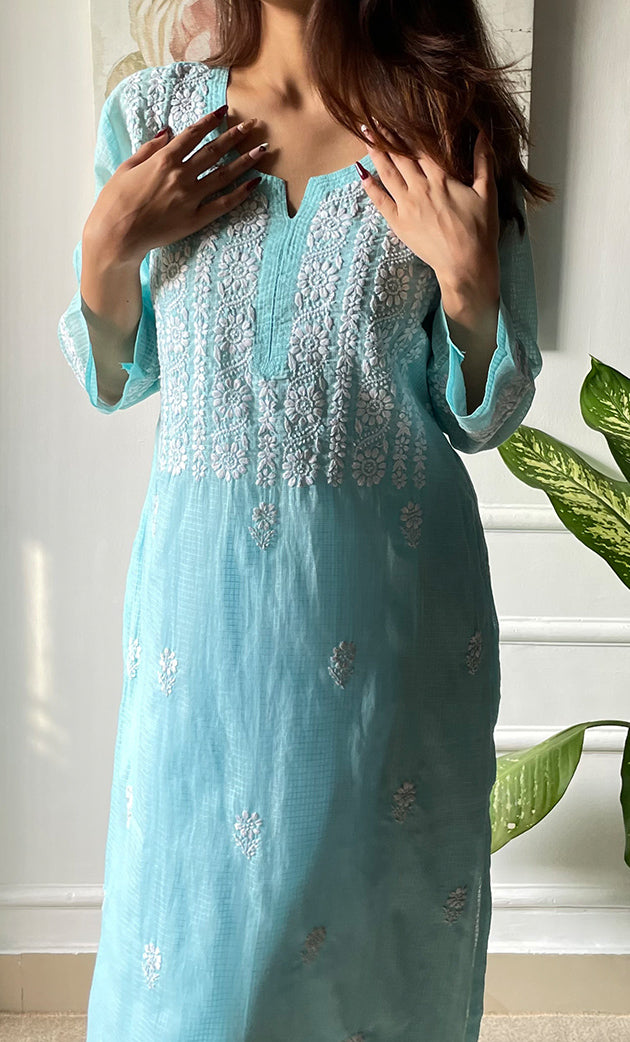 Women's Lakhnavi Handcrafted Kota Cotton Chikankari Kurti - HONC0306064