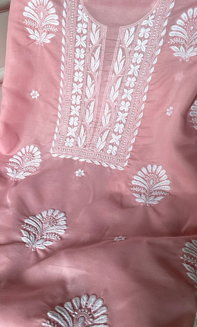 Women's Lakhnavi Handcrafted Cotton Chikankari Unstitched Kurti Fabric - HONC0318764