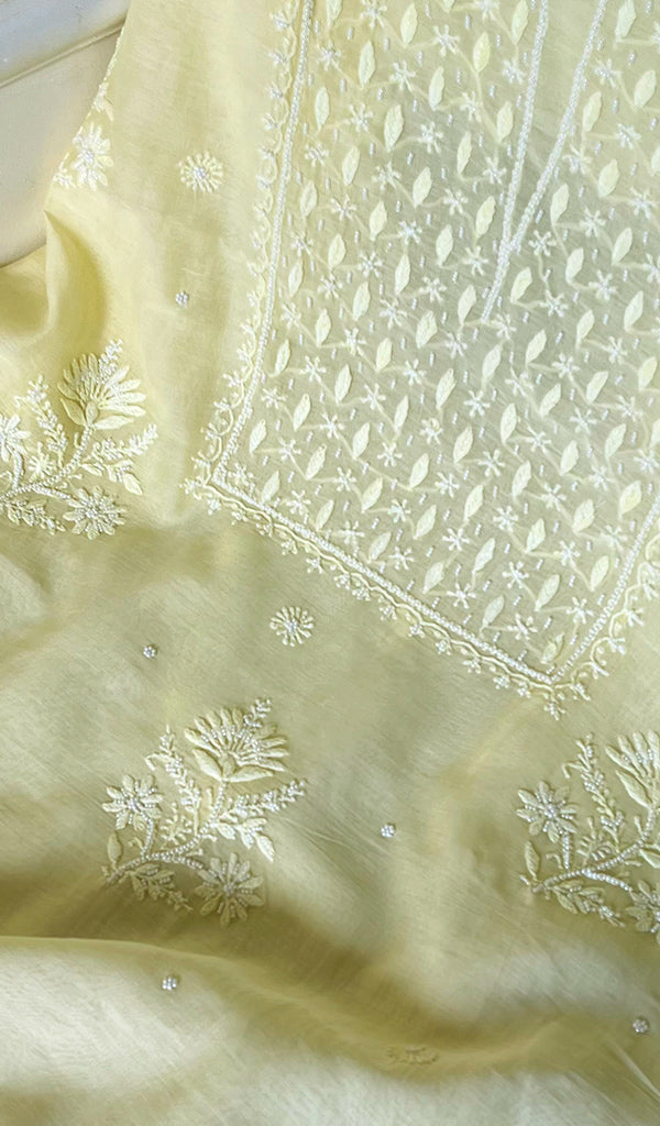 Women's Lakhnavi Handcrafted Mul Chanderi Chikankari Full Suit Material - HONC0279284