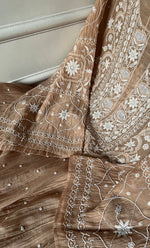 Load image into Gallery viewer, Women's Lakhnavi Handcrafted Mul Chanderi Semi - Stitched Anarkali And Dupatta Set - HONC0330137