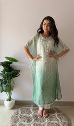 Load image into Gallery viewer, Pragya Women's Lucknowi Handcrafted Mul chanderi Chikankari Kaftan - HONC0487568