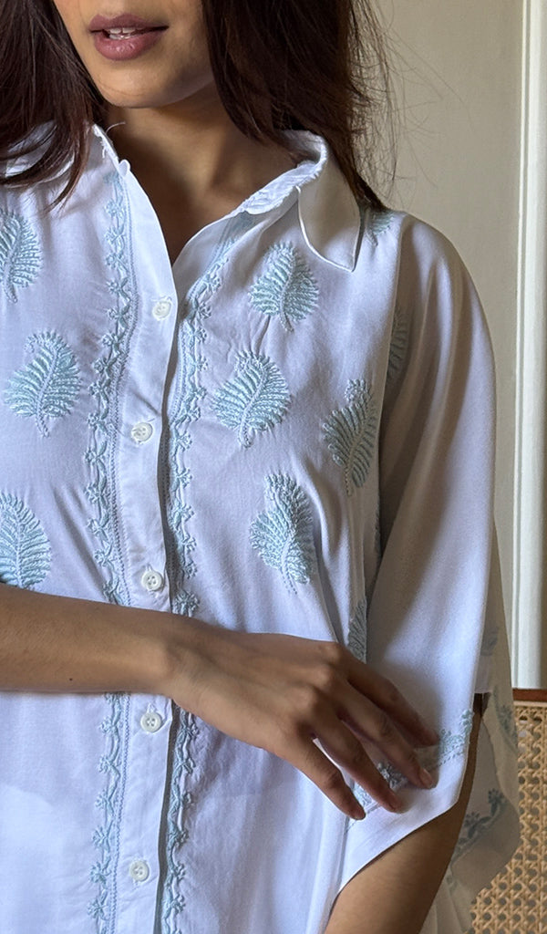 Women's Lakhnavi Handcrafted Modal Cotton Chikankari Short Kaftan - HONC0283096