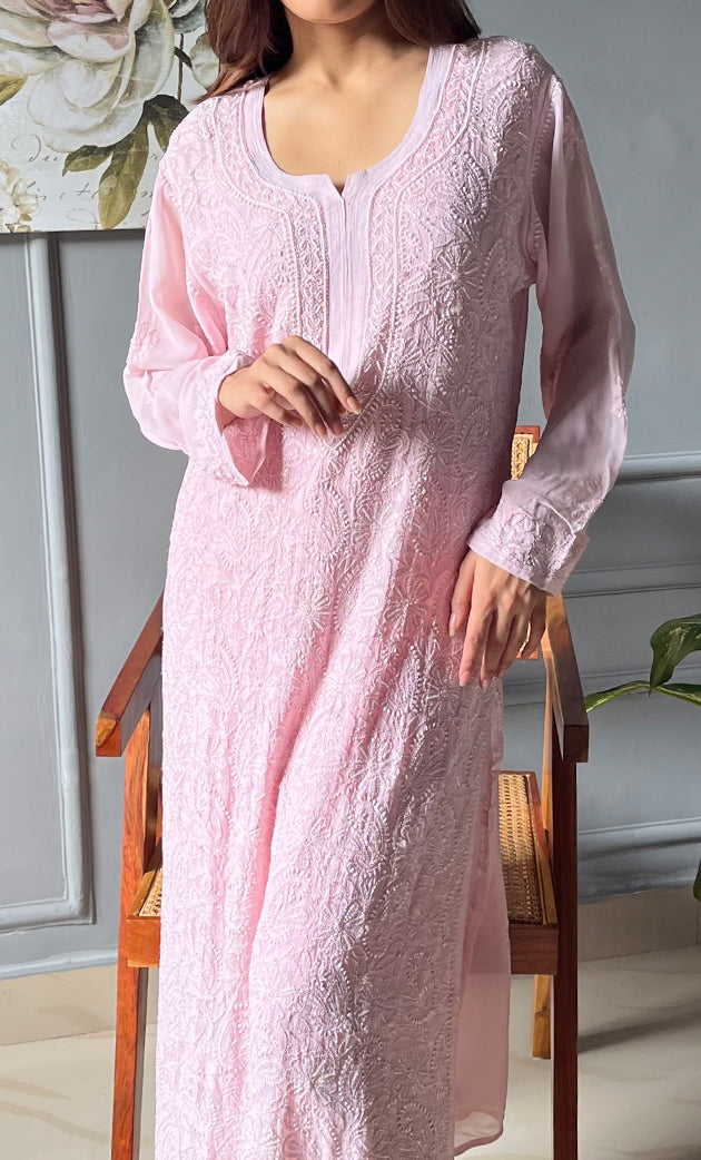 Women's Lakhnavi Handcrafted Viscose Georgette Chikankari Kurti- HONC0290139
